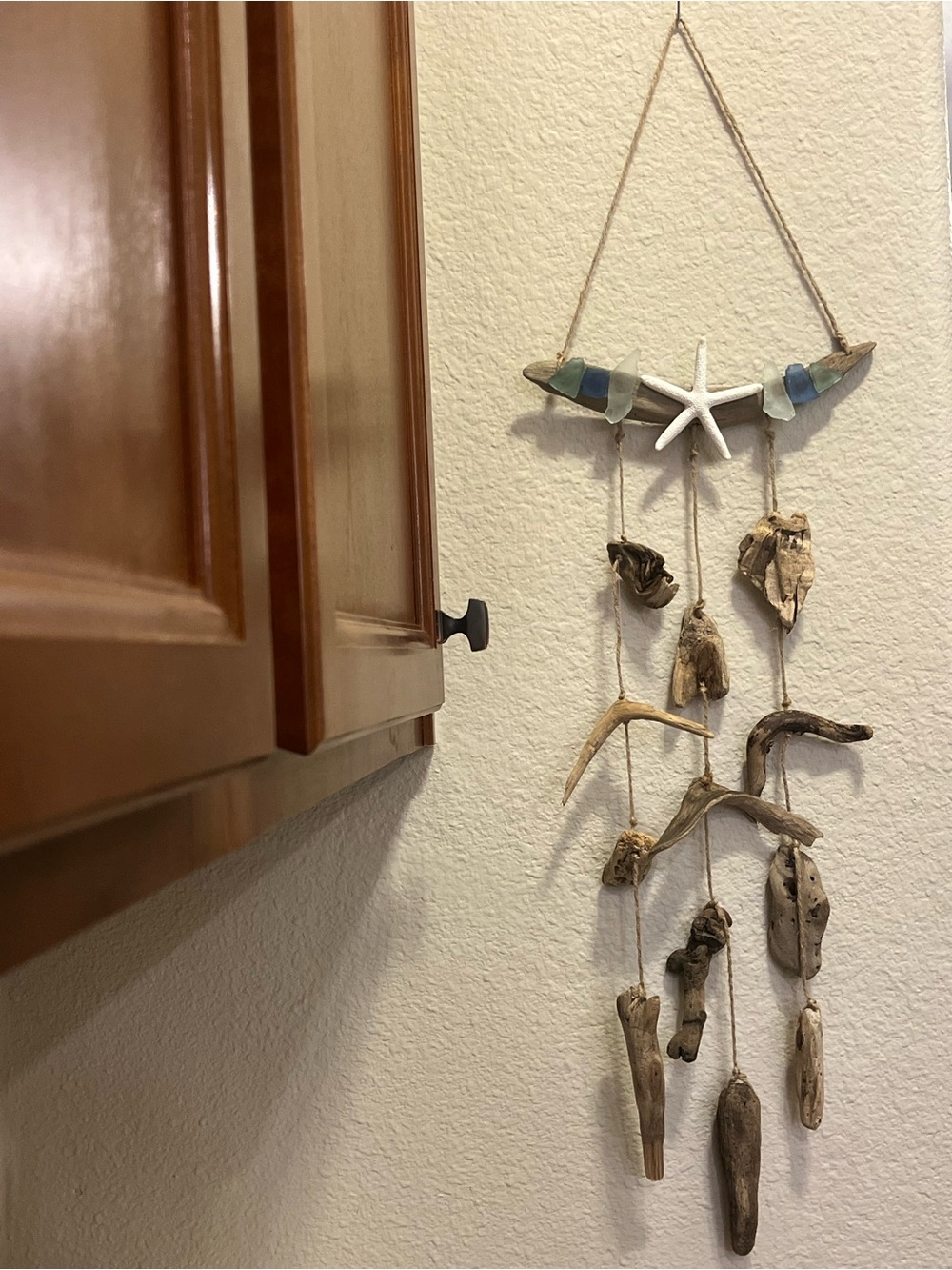 Handmade Driftwood Seaglass Starfish Hanging Wall Decor - Coastal Beach Decor